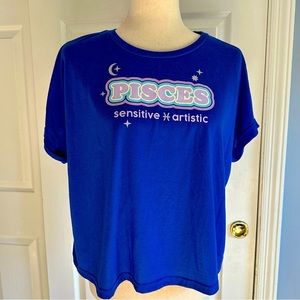 Sugar & Jade Girls Pisces Zodiac Graphic Tee XL 16/18 Blue Polyester